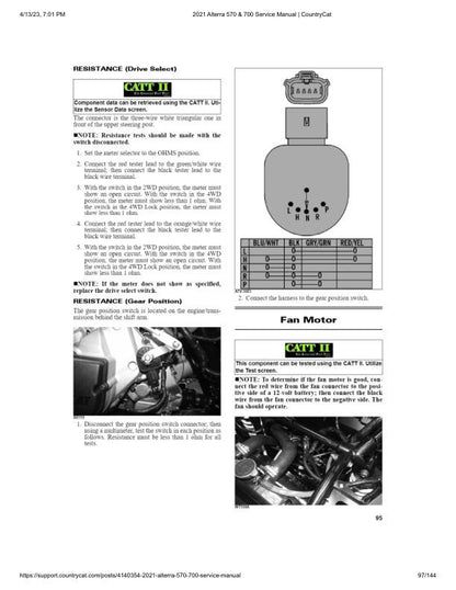 Arctic Cat Alterra 570 700 ATV Service Manual sample page with service data and tables