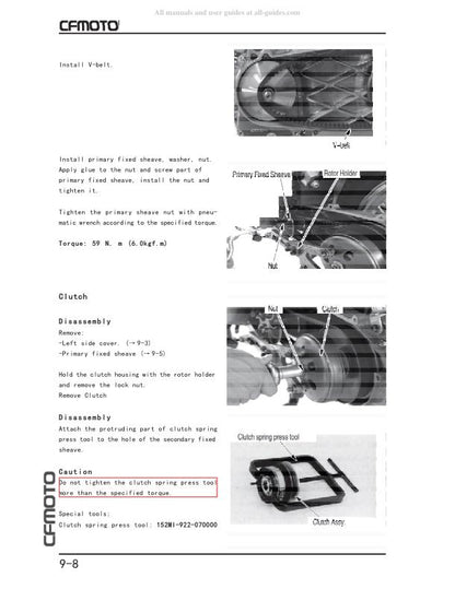 CFMOTO 125 150 Service Repair Manual sample page with technical illustrations