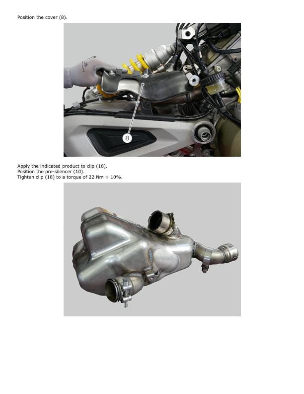 Ducati Multistrada V4 Pikes Peak Motorcycle Service Manual sample page showing repair procedures