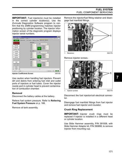 Evinrude ETEC 75 90 Outboard Service Manual sample page showing repair procedures