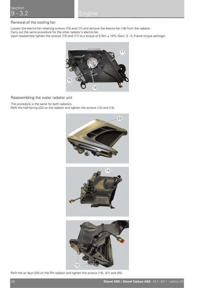 Ducati Diavel ABS Motorcycle Service Manual sample page with technical illustrations