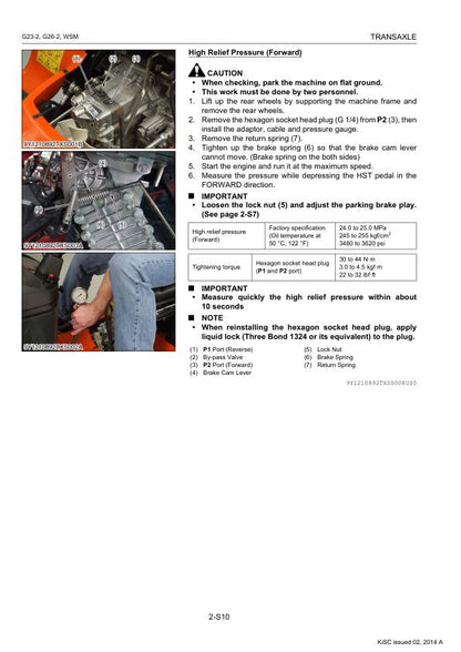 Kubota G23 G26 Mower Service Manual sample page with service data and tables