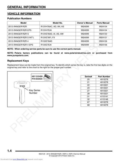 Polaris RZR Ranger 800 RZR-S RZR-4 UTV Service Manual sample page from service manual