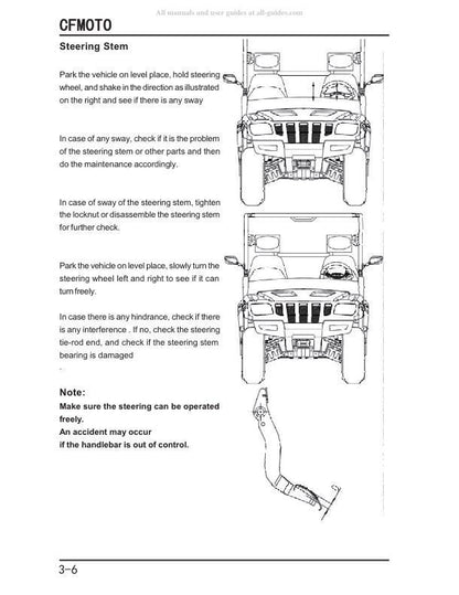 CFMOTO CF500-3 UTV Service Manual sample page with diagrams and specifications