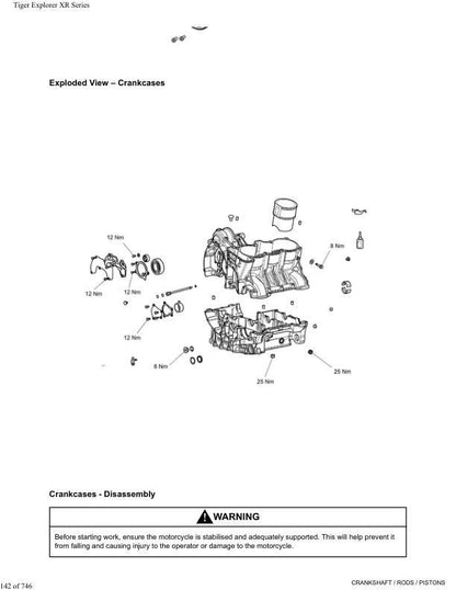 Triumph Tiger Explorer XR XRX XRT Service Manual sample page with diagrams and specifications
