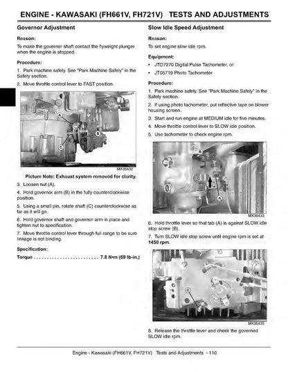 John Deere X300 X304 X320 X324 X340 X360 Tractor Service Manual sample page with diagrams and specifications