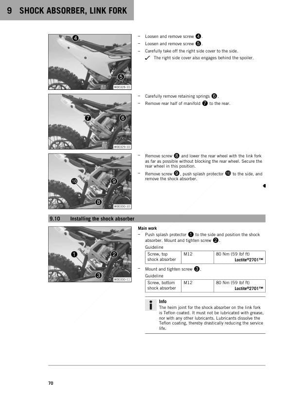 KTM 350 EXC Motorcycle Service Manual table of contents