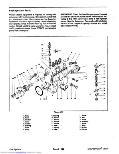 Toro Groundsmaster 580 D Mower Service Manual sample page with diagrams and specifications