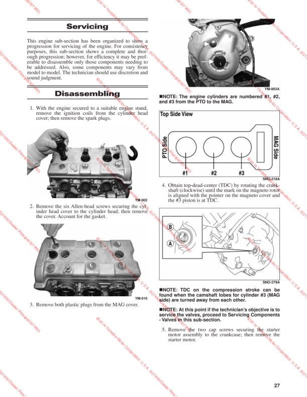 Yamaha SR Viper Snowmobile Service Manual sample page with diagrams and specifications