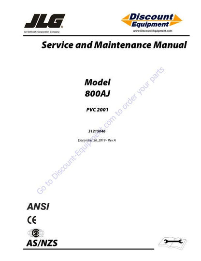 JLG 800 AJ Articulated Boom Lift Service Manual factory service manual title page