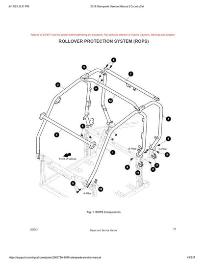 Textron (Arctic Cat) Stampede 900 UTV Service Manual sample page with diagrams and specifications