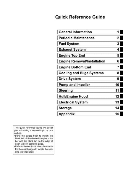 Kawasaki JetSki X2 Service Manual table of contents
