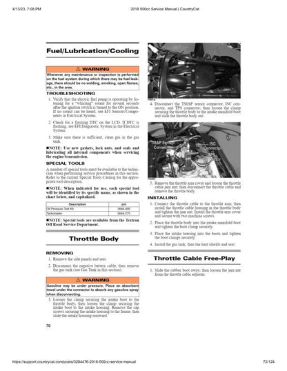 Arctic Cat Alterra 500 ATV Service Manual sample page from the repair manual