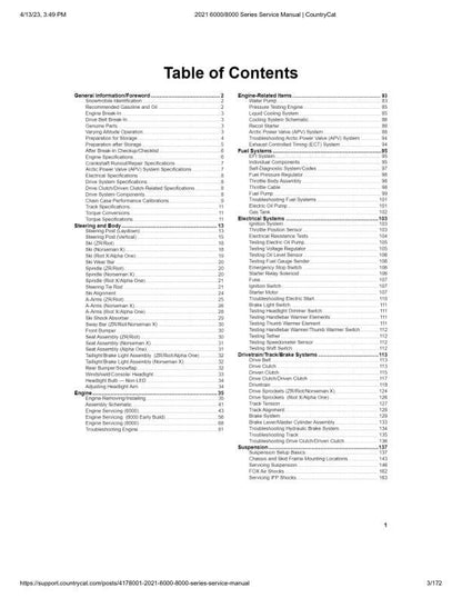 Arctic Cat ZR Riot Norseman Alpha One Snowmobile Service Manual table of contents