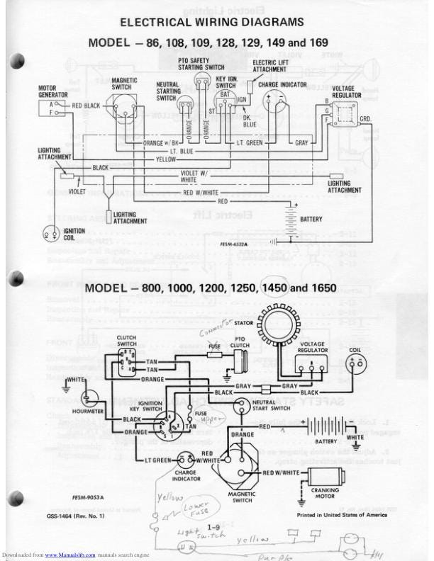 Cub Cadet 86-1650 Tractor Service Manual sample page with diagrams and specifications