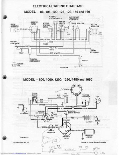 Cub Cadet 86-1650 Tractor Service Manual sample page with diagrams and specifications