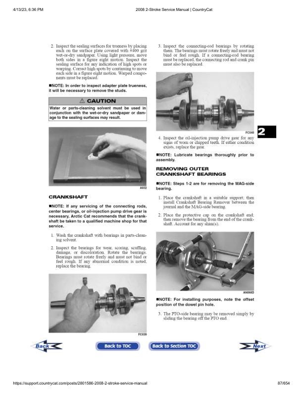 Arctic Cat Bearcat Crossfire Panther F5 F6 F8 Snowmobile Service table of contents