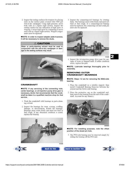 Arctic Cat Bearcat Crossfire Panther F5 F6 F8 Snowmobile Service table of contents