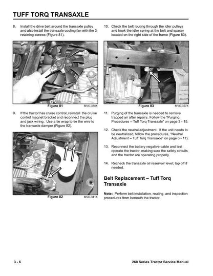 Toro 260 264 265 267 268 269 270 Tractor Service Manual sample page with service data and tables