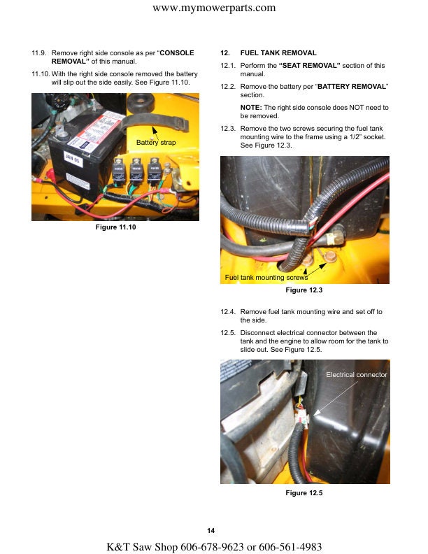 Cub Cadet RZT  Zero Turn Mower Service Manual sample page with service data and tables