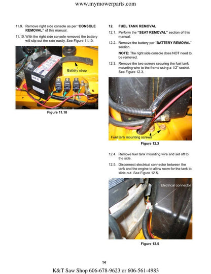 Cub Cadet RZT  Zero Turn Mower Service Manual sample page with service data and tables