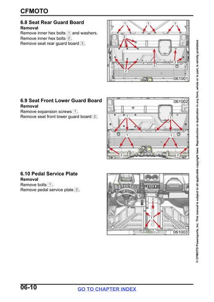 CFMOTO UFORCE 600 Service Repair Manual sample page with technical illustrations