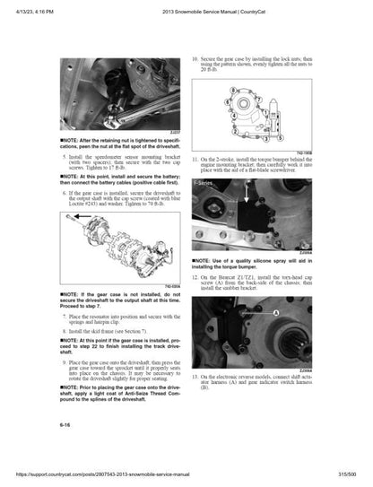 Arctic Cat F5 F800 F1100 M XF Bearcat T570 TZ Snowmobile Service sample page from the repair manual