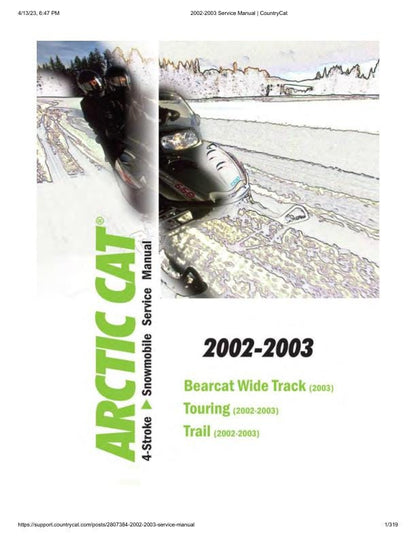 Arctic Cat Bearcat Wide Track Touring Trail Snowmobile Service Manual factory service manual title page