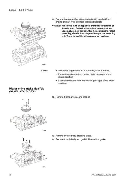 Volvo Penta 5.0 5.7 GL Gi Xi OSi OSXi Engine Service Manual sample page with diagrams and specifications