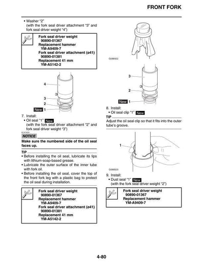 Yamaha MT-07 Motorcycle Service Manual sample page with diagrams and specifications
