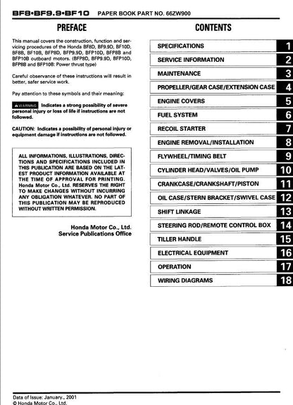 Honda BF8D BF9.9D BF10D Outboard Service Manual factory service manual title page