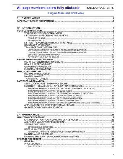 Can-Am Maverick X3 X RS/X DS Turbo R UTV Service Manual table of contents