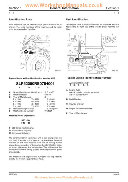 JCB 426 525 550 540 570 1CX 2CX 3CX 4CX 801-806 Loader Service Manual sample page with technical illustrations