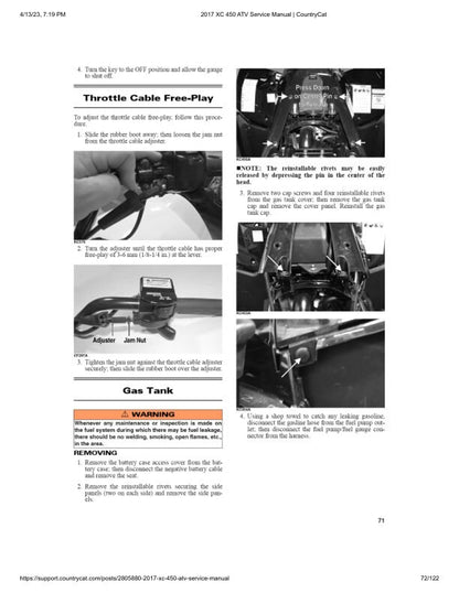 Arctic Cat Alterra XC 450 ATV Service Manual sample page with service data and tables