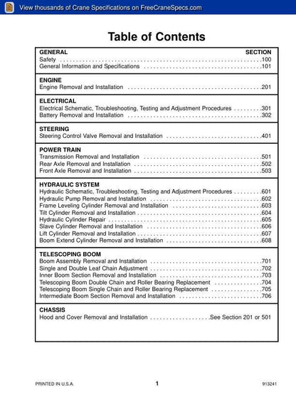 GEHL RS5 RS6 Telehandler Service Manual table of contents
