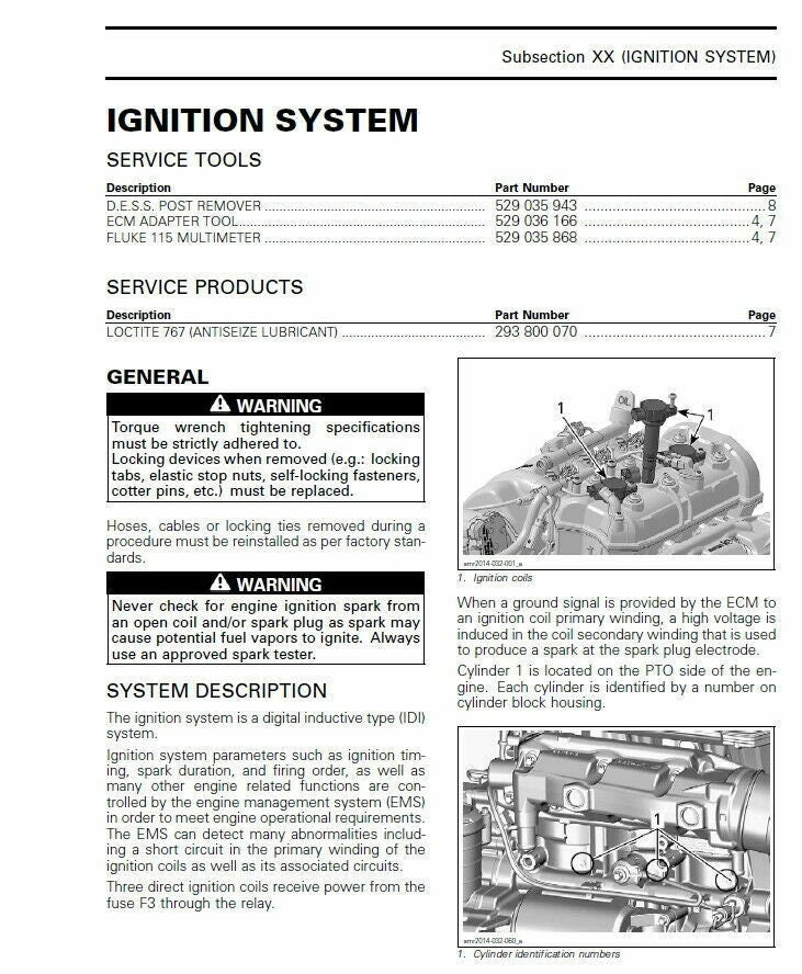 Sea-Doo Spark Service Manual sample page showing repair procedures