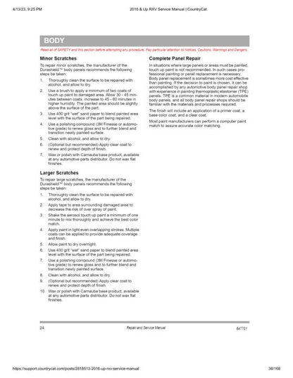 EZGO Freedom Shuttle RXV Gas Golf Cart Service Manual table of contents