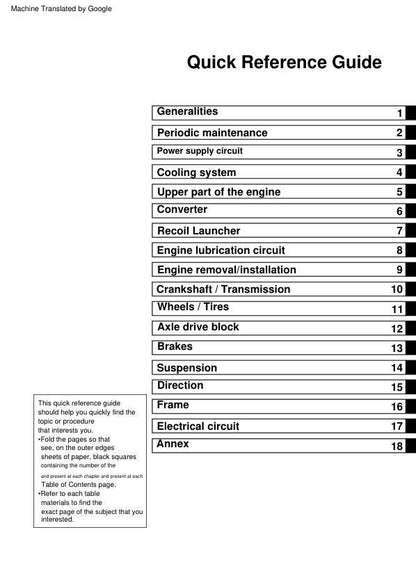 Kawasaki Brute Force 650 KVF650 ATV Service Manual table of contents