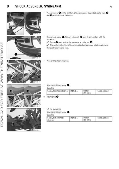 KTM 1290 Super Duke R Motorcycle Service Manual sample page showing repair procedures