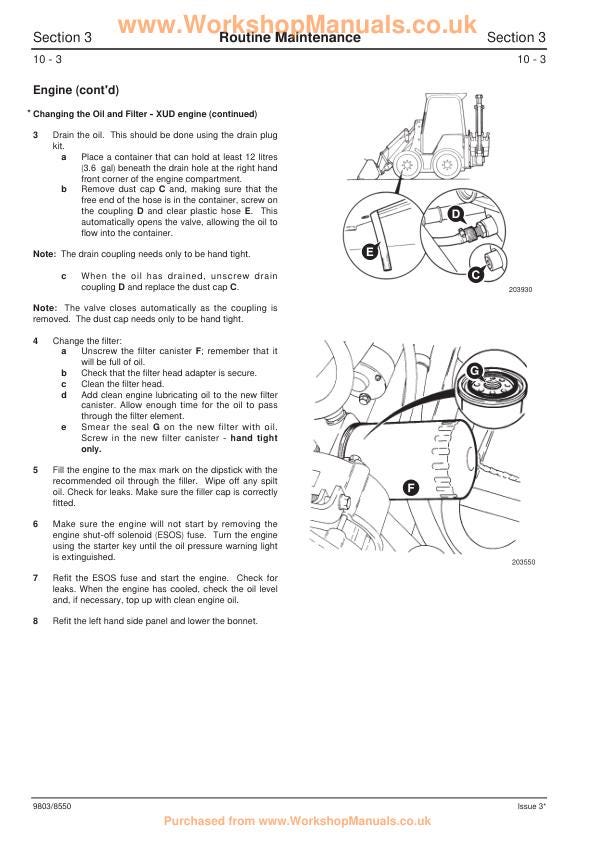 JCB 1CX 208S Backhoe Loader Service Manual sample page from service manual
