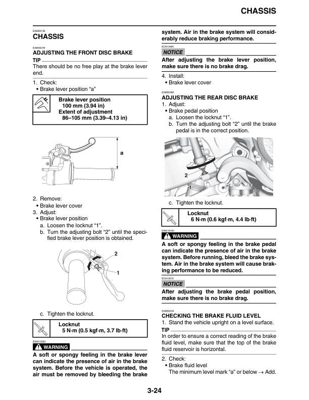 Yamaha YZ450FP Motorcycle Service Manual table of contents