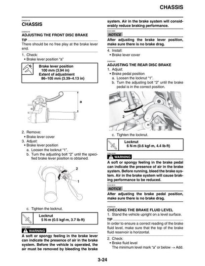 Yamaha YZ450FP Motorcycle Service Manual table of contents