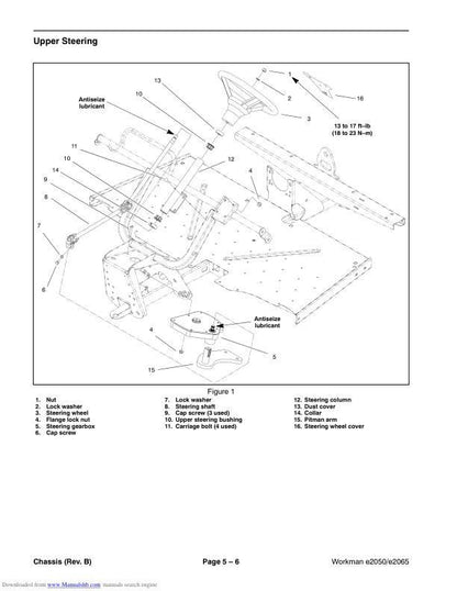 Toro Workman e2050 e2065 Mower Service Manual sample page with service data and tables