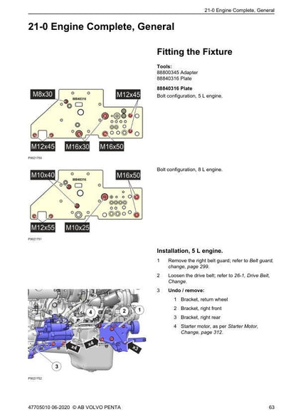 Volvo Penta TAD 540 550 570 580 840 850 870 880 Service Manual sample page with diagrams and specifications