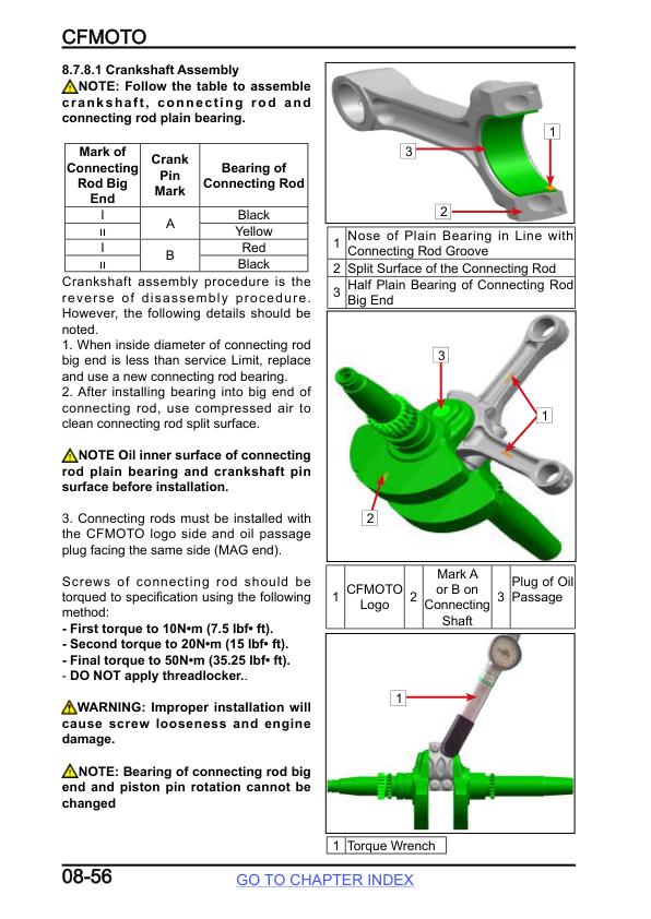 CFMOTO XFORCE 800 UTV Service Manual sample page with diagrams and specifications