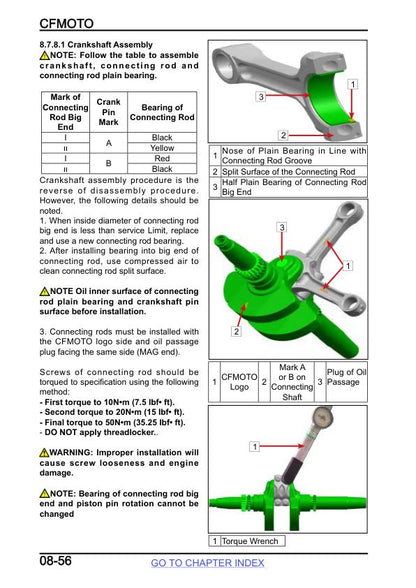 CFMOTO XFORCE 800 UTV Service Manual sample page with diagrams and specifications