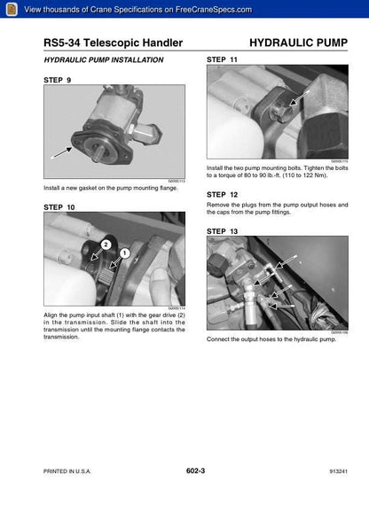 GEHL RS5 RS6 Telehandler Service Manual sample page with service data and tables