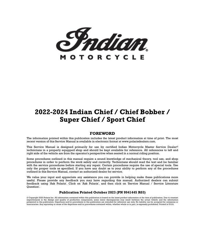 Indian Chief factory service manual title page