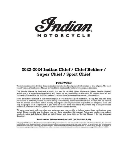 Indian Chief factory service manual title page