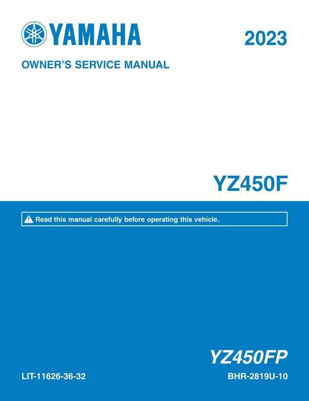 Yamaha YZ450FP Motorcycle Service Manual factory service manual title page
